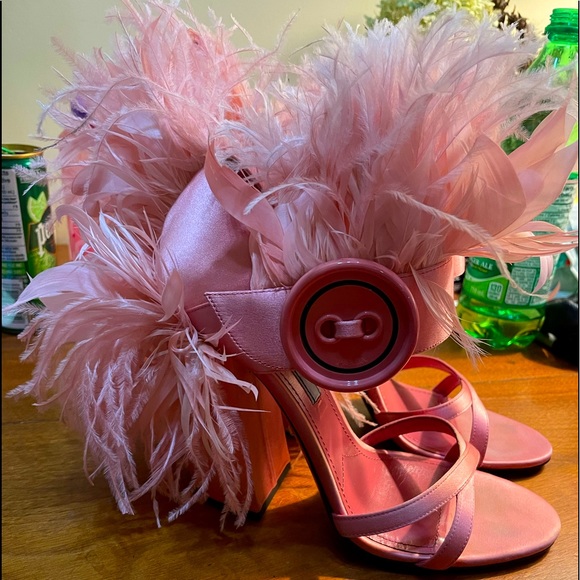 Prada Shoes - COPY - 37, Prada Pink Feather Trimmed Satin Sandal (Runway)